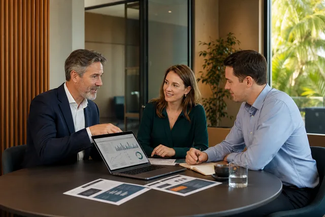 Professional services team reviewing an AI visibility strategy